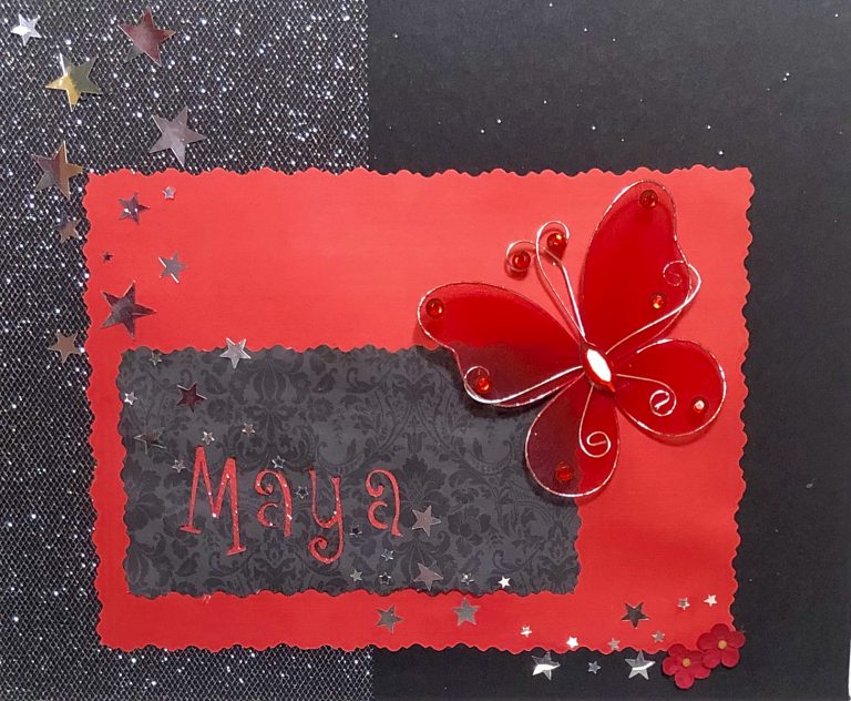 Scrapbook cover for Maya - red butterfly